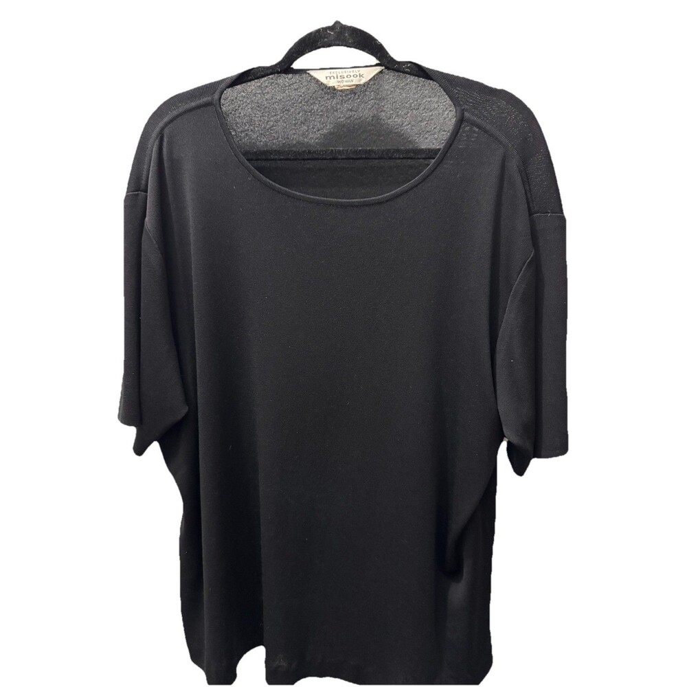 Exclusively Misook Woman Plus Size 2X Blouse Top Short Sleeve Acrylic Black
